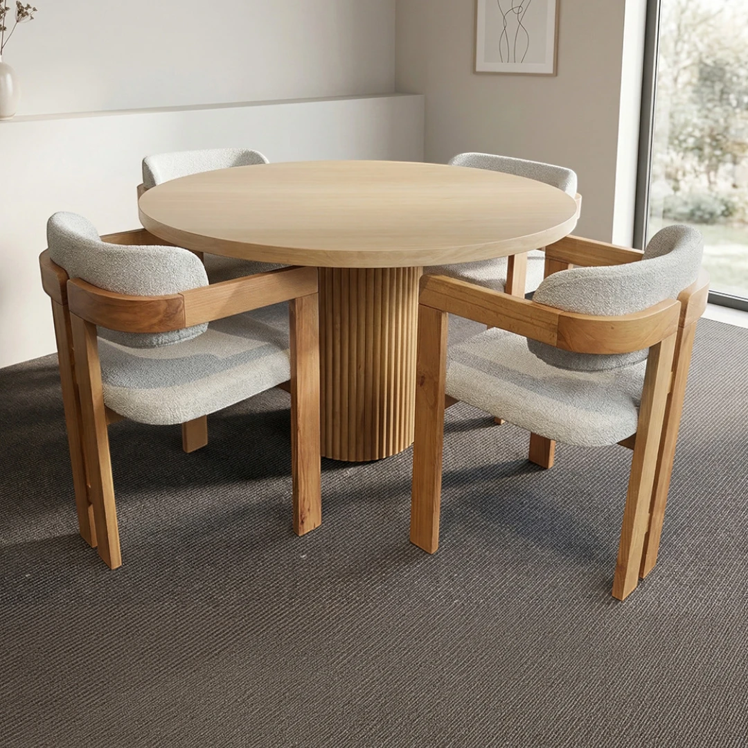 Line Masa & T Sandalye Takımı | 4 Kişilik Modern Yuvarlak Yemek Seti